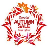 Hand drawing autumn floral label with sales message