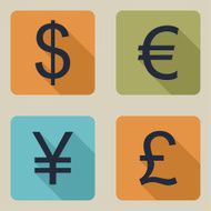 Vector icons of money Dollar euro pound yen