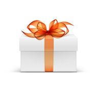 White Box with Orange Ribbon and Bow Isolated on Background N2