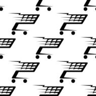 Seamless pattern of a speeding shopping cart