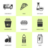 Set of black grocery and food icons