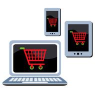 e-commerce on electronic devices shopping cart