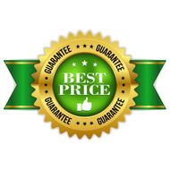 Green best price badge with gold border and ribbon