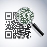 QRcode with magnifying lens and dollar signs