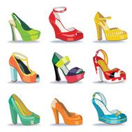 Colorful fashion women&#039;s High heel shoes White background N2