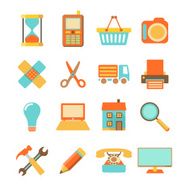 Set of colorful flat icons on white background
