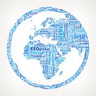 World Map Globe on Business and Finance Word Cloud N4