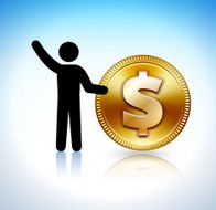 Stick Figure Pushing Holding Dollar Coin