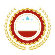 Red and gold seal design element with blue stars