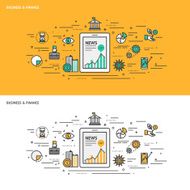 Thin line flat design concept banners for Business and Finance