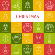 Vector Line Art Modern Merry Christmas Holiday Icons Set
