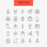 Line Christmas New Year Icons Big Set