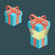 Blue gift box with red ribbon in isometric style