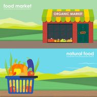Shopping basket full of healthy organic banner set