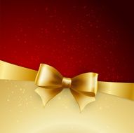 golden bow on red background Vector illustration
