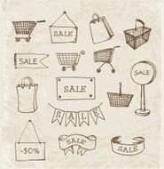 Sketches of shopping objects in vintage style N2