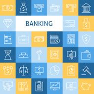 Vector Flat Line Art Modern Money Finance and Banking Icons N2