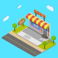 Online shop flat isometric vector concept