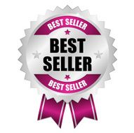 Purple metallic best seller badge with ribbon