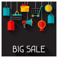 Background with sale and shopping icons in flat design style N2