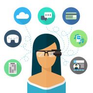 Woman wearing glasses augmented reality Flat icon