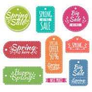Set of spring stickers labels coupons Spring discounts promotions offers