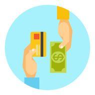 Hands exchanging payment or money in business