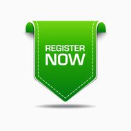 Register Now Green Label Icon Vector Design