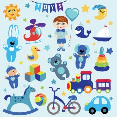 Baby boy with toy icons N2