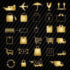 Set of shopping gold icons on Black pattern