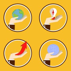 Hand icon holding with world light bulb arrow coin