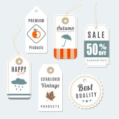 Retro set of autumn fall vintage sale quality labels tags