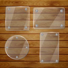 Transparent glass plates on wooden planks N2