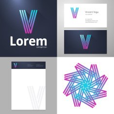Design icon V element with Business card and paper template N2