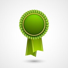 Green vector award badge with ribbons Eco Labels