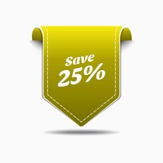 Save 25 Yellow Label Icon Vector Design