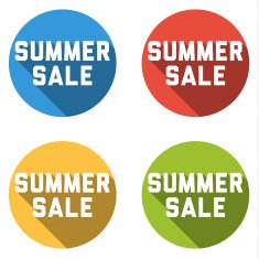 Collection of 4 isolated flat buttons (icons) with SUMMER SALE