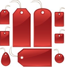 Shiny Red Stitched Gift or Price Tags Labels Luggage ID
