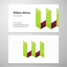 Modern letter W origami Business card template N2