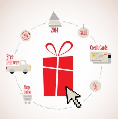present With E-Commerce Icon Around Online Shopping