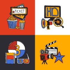 Cinema design concept flat icons set N2
