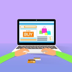 Laptop Online Shopping Hands Type Buy Flat Design