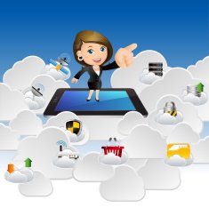People Set - Cloud computing Businesswomen surf with tablets cloud