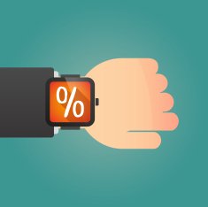 Smart watch icon with a discount sign N2