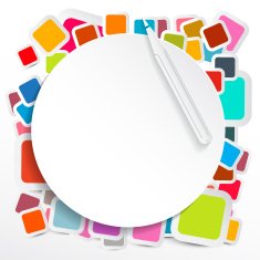 Circle and Pencil on Colorful Vector Paper Squares N2