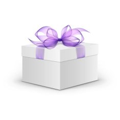Vector Box with Violet Ribbon and Bow Isolated N2