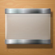 Vector frosted glass plate with metal holders on wooden background
