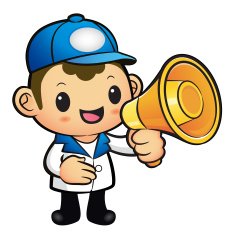 Blue Delivery Man Mascot the hand is holding a loudspeaker N2