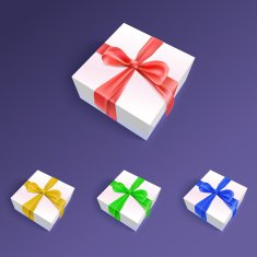 Gift boxes with ribbons and bows in different colors