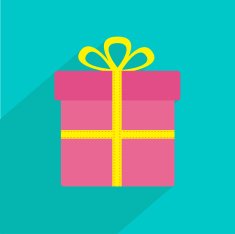 Gift box with ribbon and bow Flat design long shadow N2